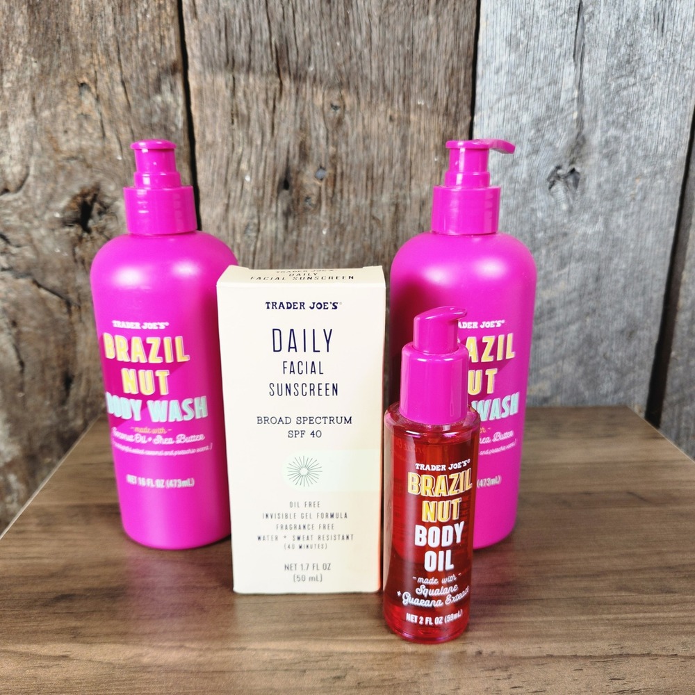 Trader Joes Brazil Nut Body Wash Oil and Daily Facial Sunscreen Bundle Lot